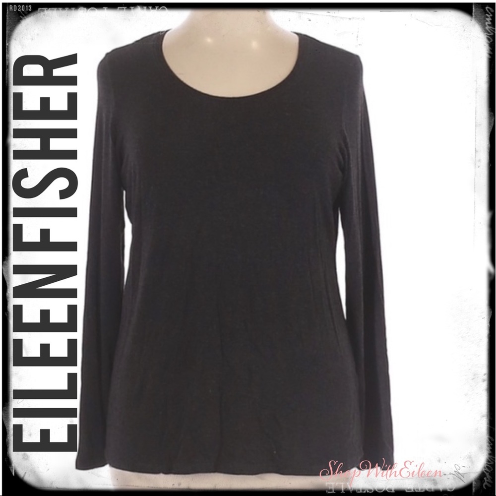 EILEEN FISHER CHARCOAL Italian Yarn Jewel Neck Long Sleeve Top EUC